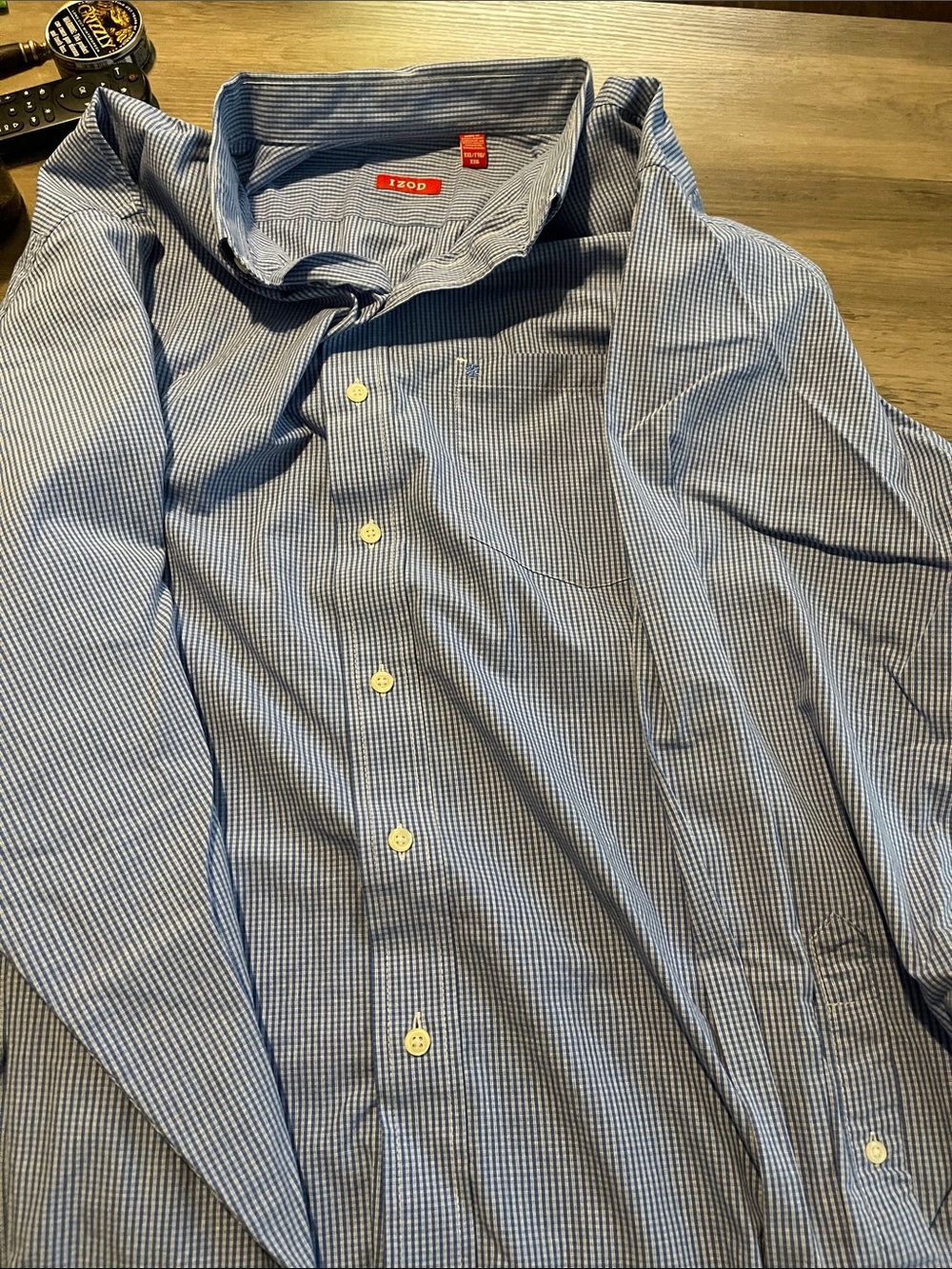 #A326 Izod Men's Blue Micro-Striped Dress Shirt